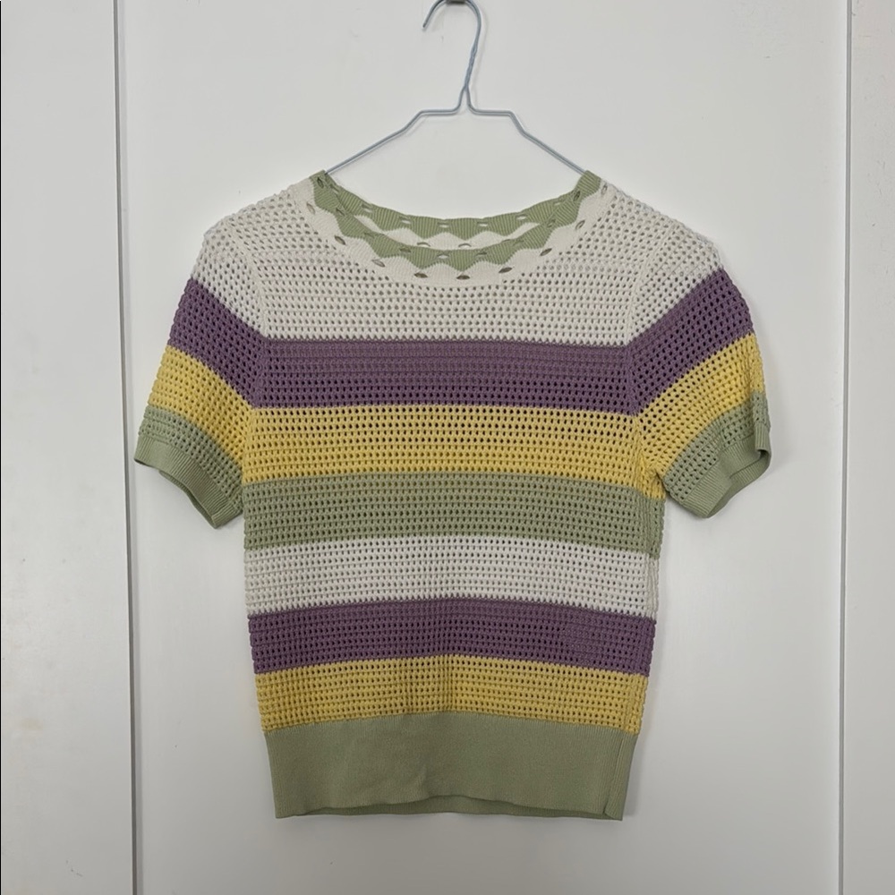 SANDRO Striped Knit Top - Green, Yellow, Purple, White